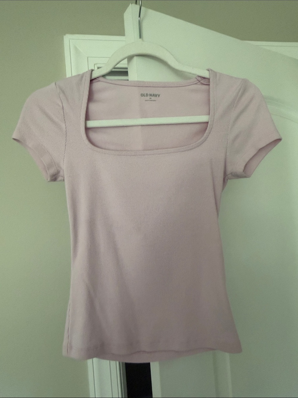 Old Navy Light Pink Square Neck Ribbed Short Sleeve Tee